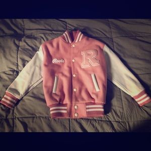 Roots girls leather letterman jacket